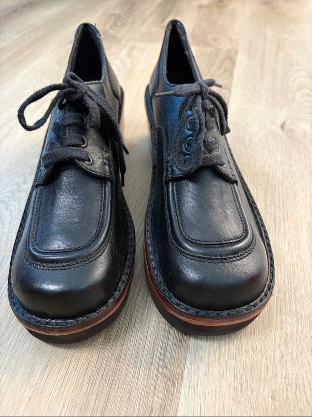 VINTAGE Sweet Step Made in Brazil Chunky Leather Oxfords | Size 10B | Black - Picture 3 of 11